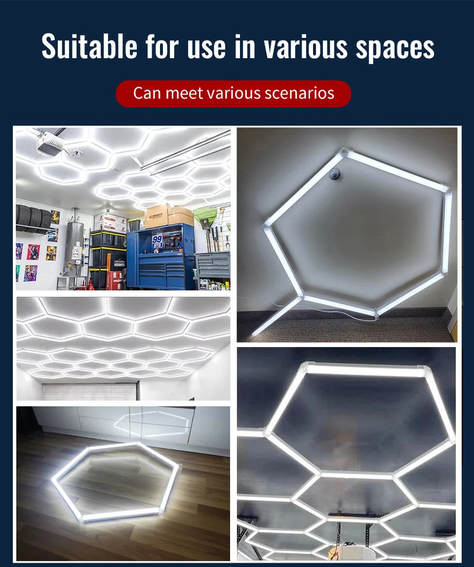 Honeycomb Led Lights Garage Light Ceiling Lighting AC85-265V Garage LED Tube Lights Hexagon For Auto Car Body Repair Workshop