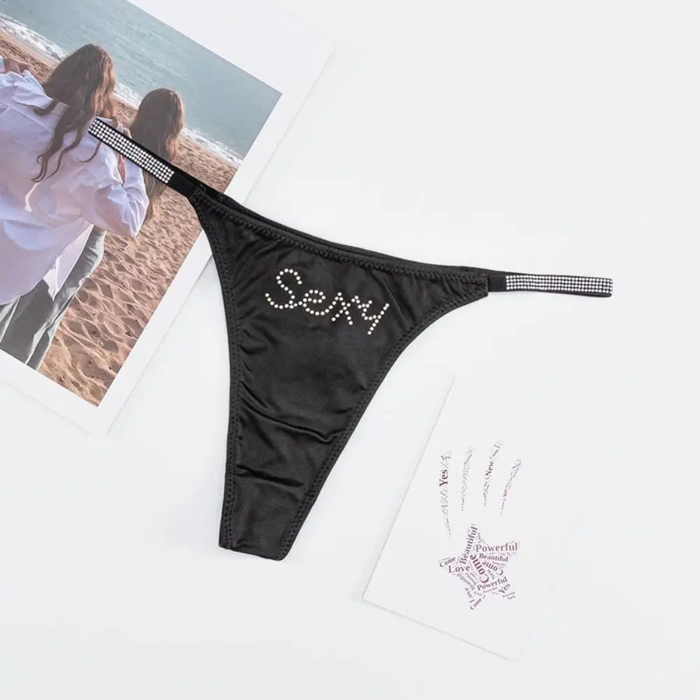 Low-waist Seamless Panties Breathable Thin Belt Solid Color Rhinestone Briefs Underwear Sports Panties Women Thong Girl