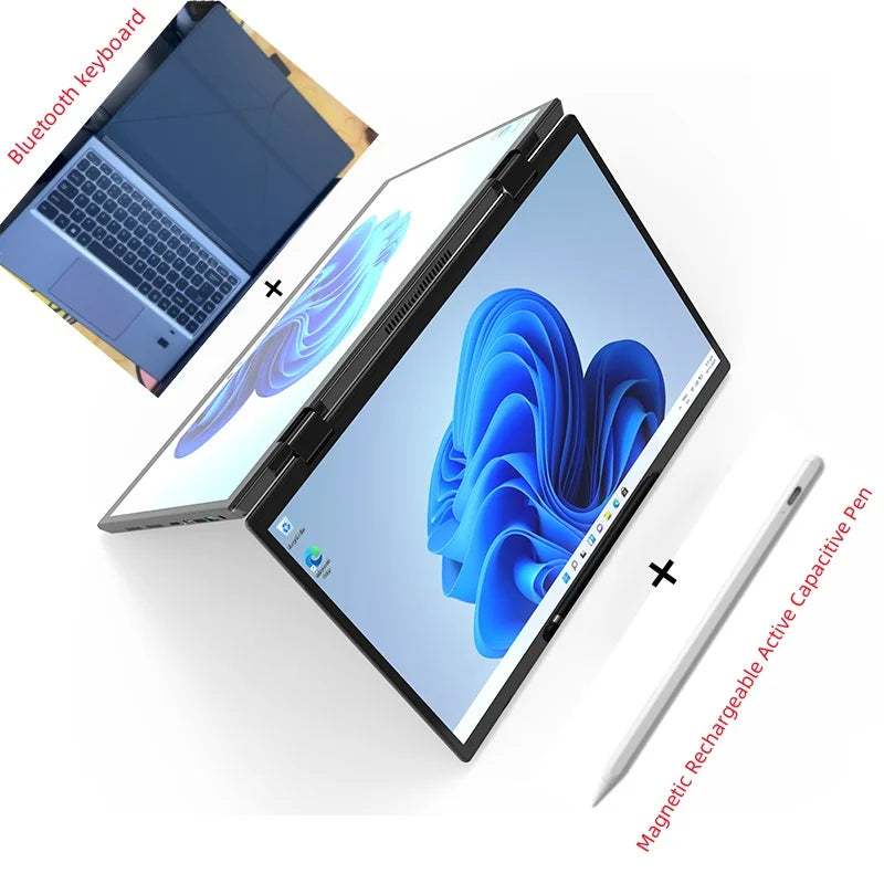 Dual Screen Laptop Intel N95 N100 Processor 14“+14” touch Gaming Laptop DDR4 32GB 1TB 2TB SSD Notebook Computer