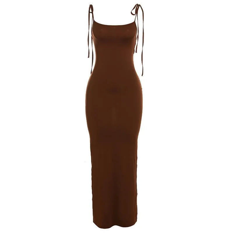 2024 Summer Dresses For Women Backless Sexy Spaghetti Halter Strap Slim Fit Strap Black Long Dress Y2k Sleeveless Skinny Bodycon
