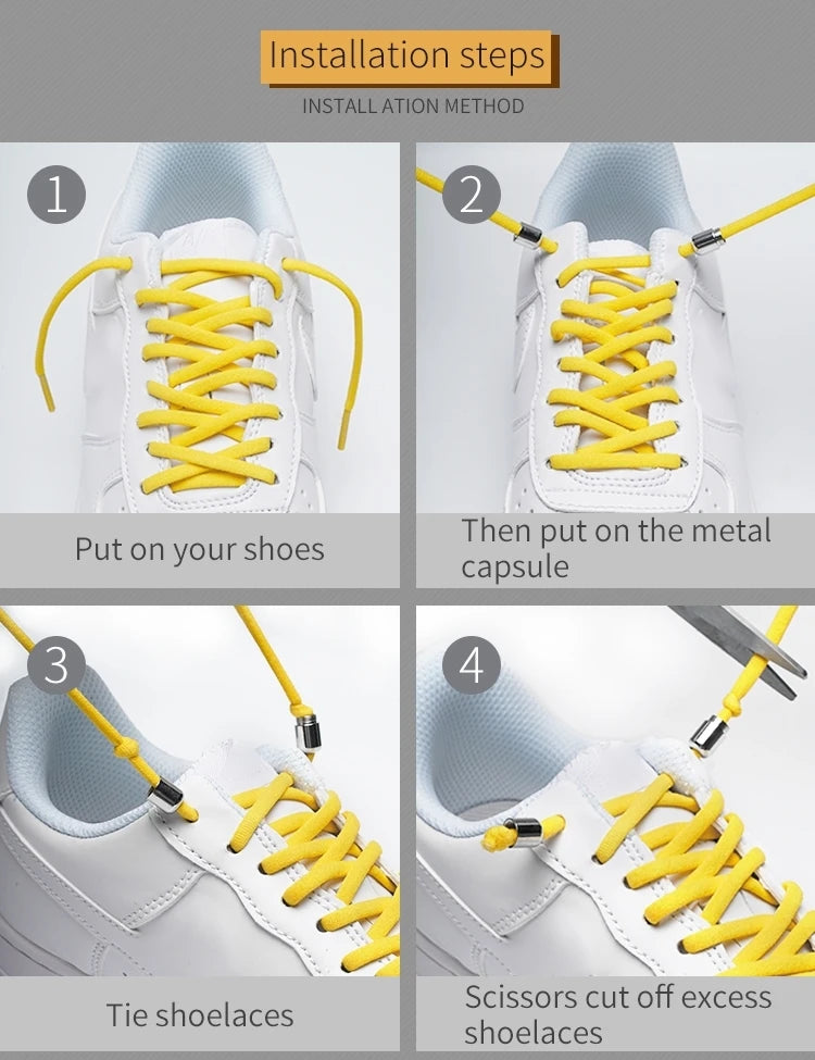 New Version Elastic No Tie Shoelaces Metal Lock Shoe Laces For Kids Adult Sneakers Quick Shoelaces Semicircle Shoestrings