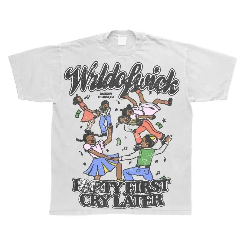 summer American street anime letter printed short sleeve T-shirt for women y2k Harajuku fashion couple casual loose top