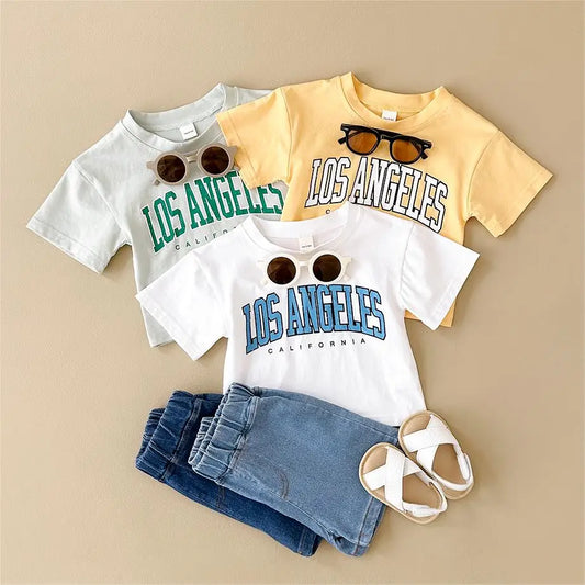 Summer New Baby Clothes Infant Letter Printing Top+Denim shorts Set Baby Boys Girls Casual Baby Set Newborn Baby Clothes 2Pcs