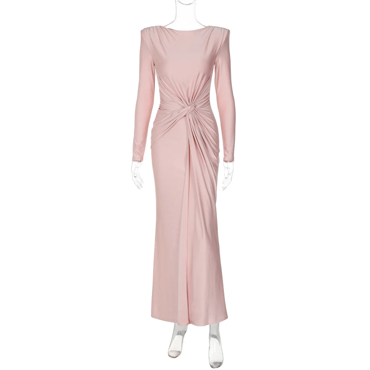 Ladies Elegant Evening Party Dress Women Long Sleeve O-Neck Ruched Fashion Long Dresses Woman Night Club Streetwear Fall Outfit