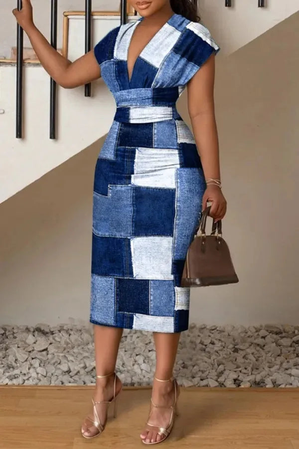 Sexy V Neck Sleeveless Dress Office Lady Spring Summer Fashion Elegant Buns Printing Dresses For Women 2023 Vestidos Para Mujer