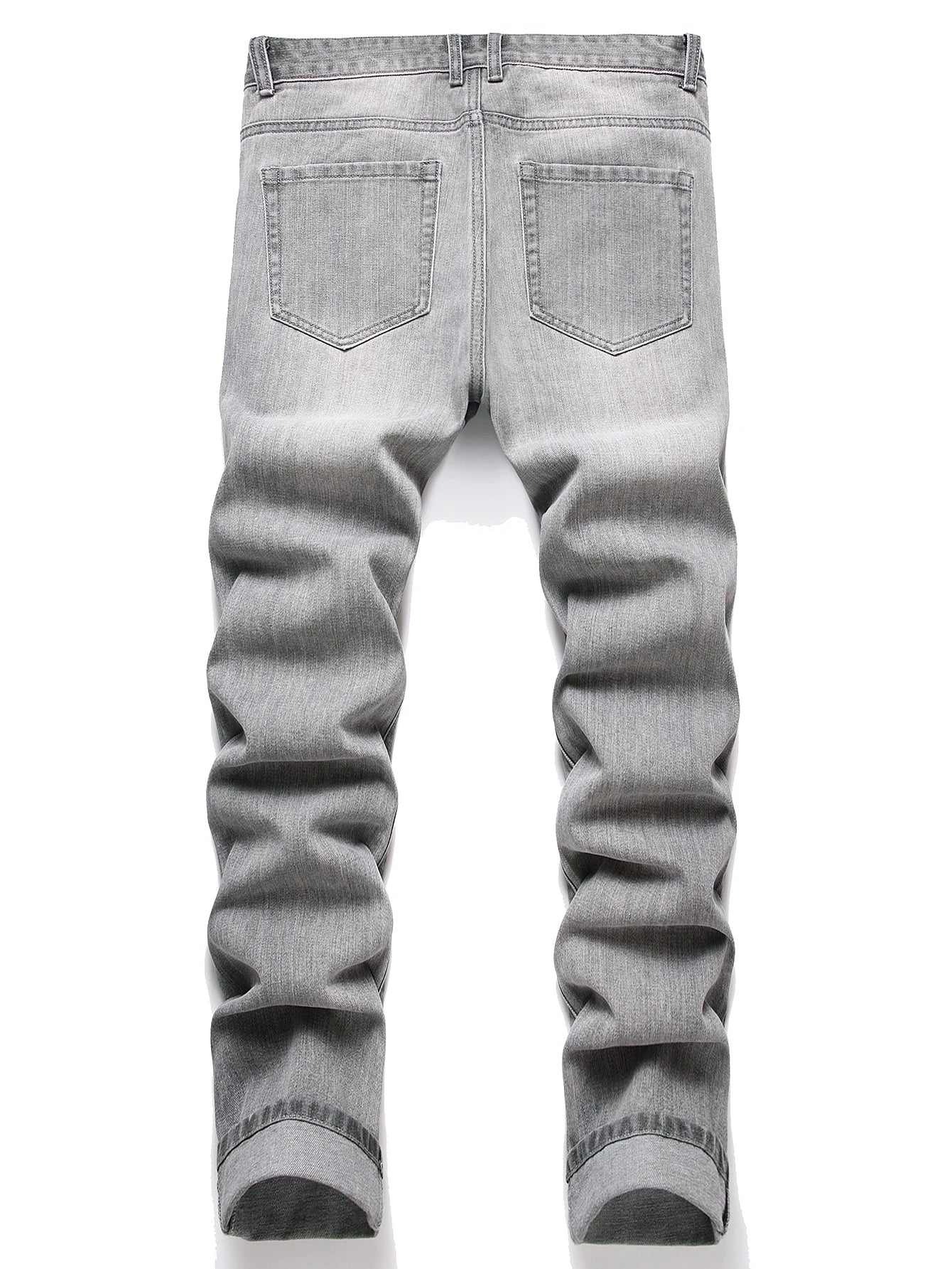 Men's Jeans Slim Fit Comfort Straight Leg Casual Mid Waist Denim Pants Grey Trousers Men Clothing