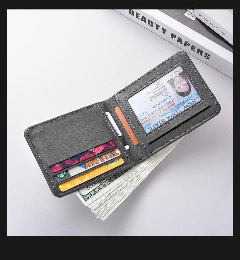Men's Short Wallet Multi-Card Slot Card Holder PU Leather Luxury Wallet for Men
