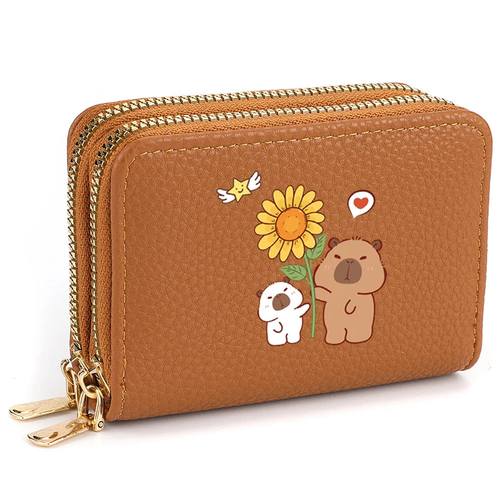 PU Leather Zipper Credit Card Holder, Cartoon Print Fashionable And Compact Women's Coin Purse, Suitable For Women's Daily Use