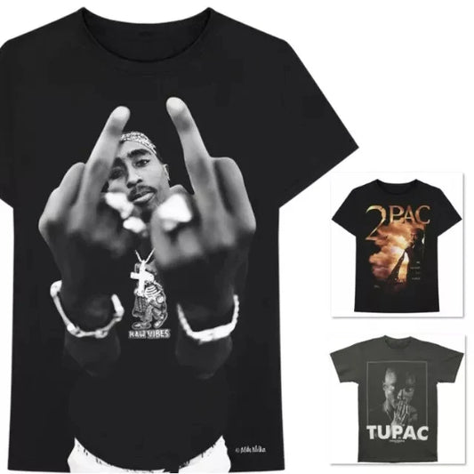 Tupac Hip Hop T-Shirt-2pac Middle Finger Prayer Against World Summer New Men's Women's Retro Fashion T-Shirt