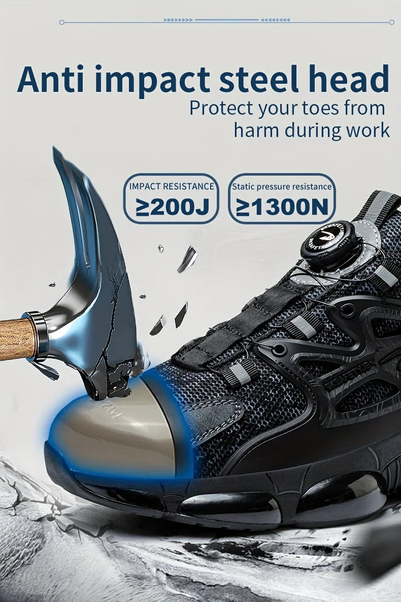 Rotating Button Safety Shoes Men Steel Toe Sneaker Air Cushion Work Shoes Man Puncture Proof Work Safety Boots Protective Shoes