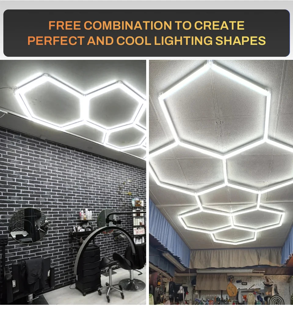 440mm Hexagonal Honeycomb LED Lamp 85-265V 6500K Ultra-bright And Energy-saving Gym Car Beauty Station Lamp