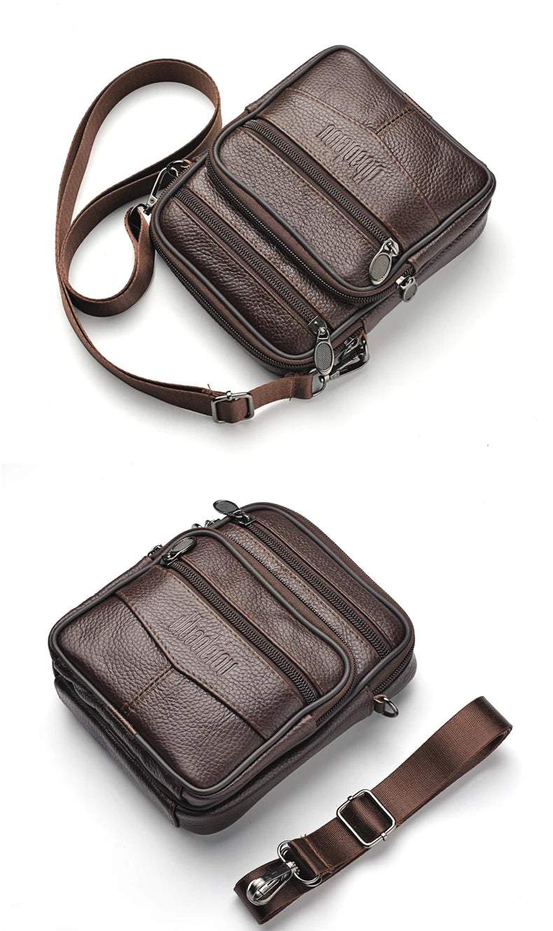 Men's Genuine Leather Crossbody Bag High Quality Zipper Pocket Retro Business Messenger Bag for Men