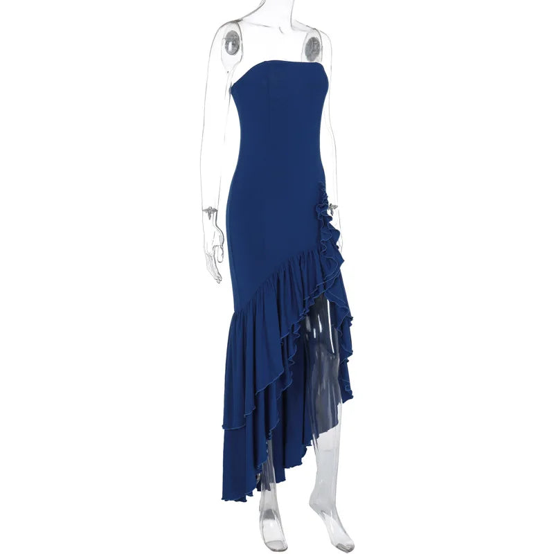 Ladies Summer Ruffle New Fashion Elegant Evening Party Dress Women Sleeveless Backless Tube Bodycon Maxi Dresses Female Clubwear