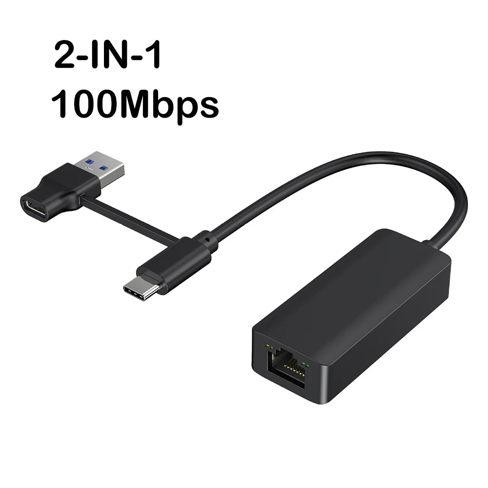 2-in-1 2500Mbps Ethernet Adapter USB 3.0 Type-C to RJ45 Wired Network Card Adapter 2.5G High Speed Ethernet Adapter For Laptop