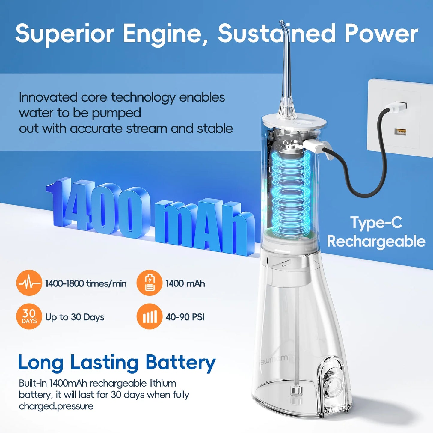 Electric Water Flosser Rechargeable Water Flossers for Teeth Clean Waterproof Flosser Portable Oral Irrigator 300ML Home Travel