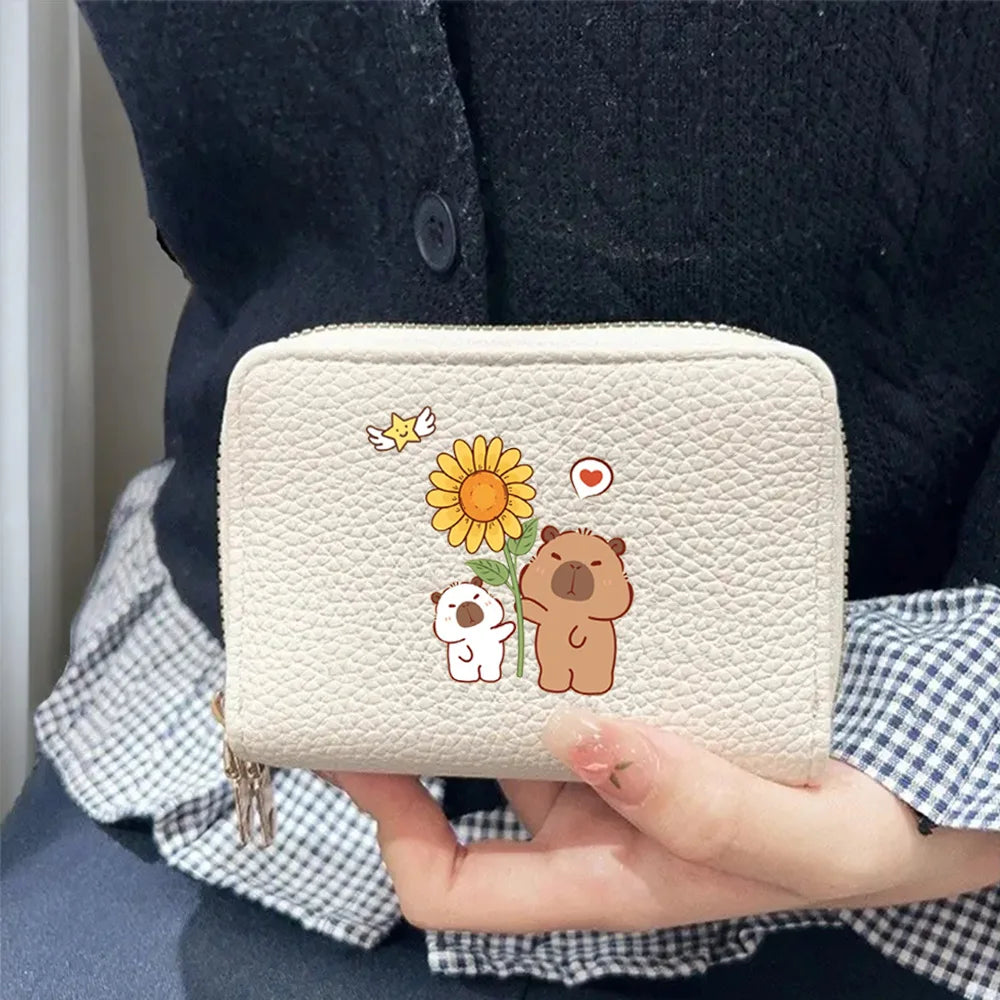 PU Leather Zipper Credit Card Holder, Cartoon Print Fashionable And Compact Women's Coin Purse, Suitable For Women's Daily Use