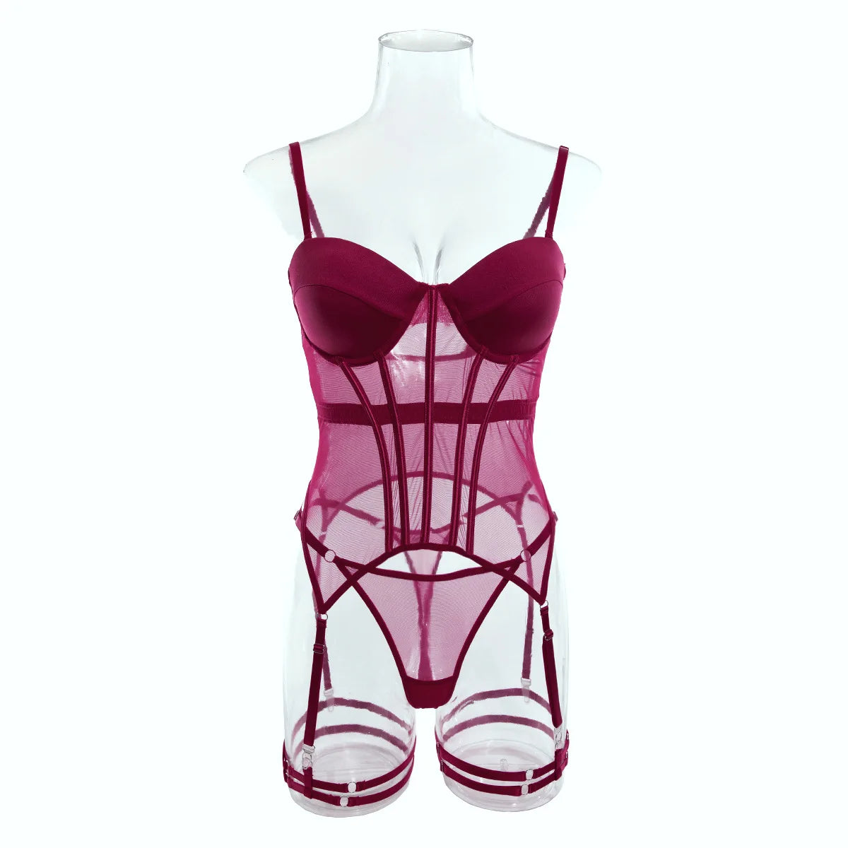 Koltailace Mesh Lingerie Luxury Brand Bodysuit Backless Tops for Women 3 Piece Lingerie Set with Garter Sexydresses for Women