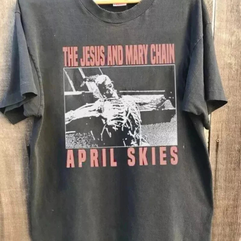 American Retro Jesus and Mary Chain Charcoal T-shirt Unisex Reprint T-shirt Summer New Men's and Women's Fashion Streetwear