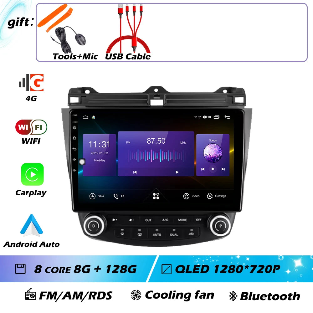 Android OS For Honda Accord 7 CM UC CL 2004 - 2007 Car Radio Navigation 4G WIFI BT No 2 Din DVD GPS CPU Multimedia Player