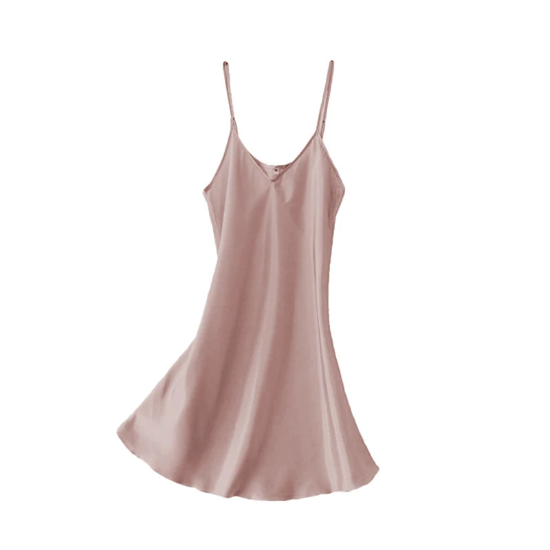 Women's Sexy Silk Satin Night Dress Sleeveless Nighties V-neck Nightgown Nightdress Plus Size Sleepwear Nightwear