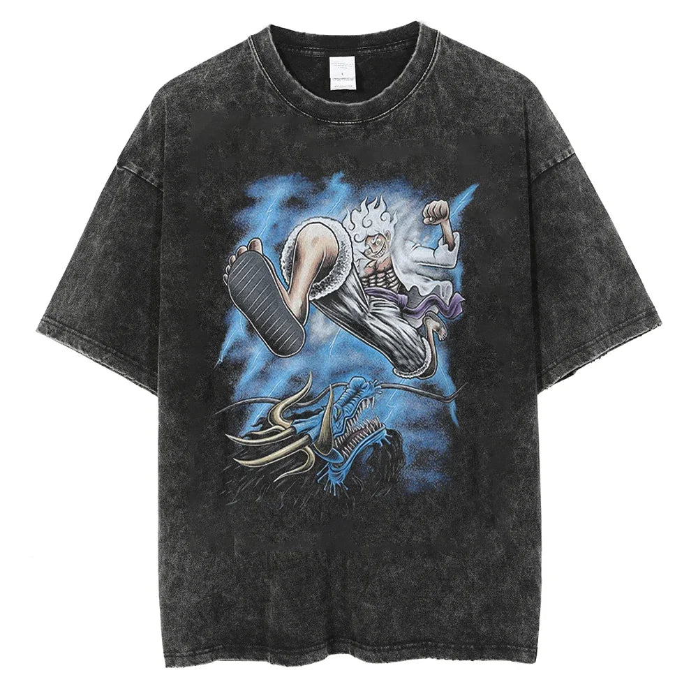 Men Streetwear Tshirt Hip Hop Oversized One Piece Graphic Print Retro T-Shirt Harajuku Summer Short Sleeve T Shirt Cotton Tops