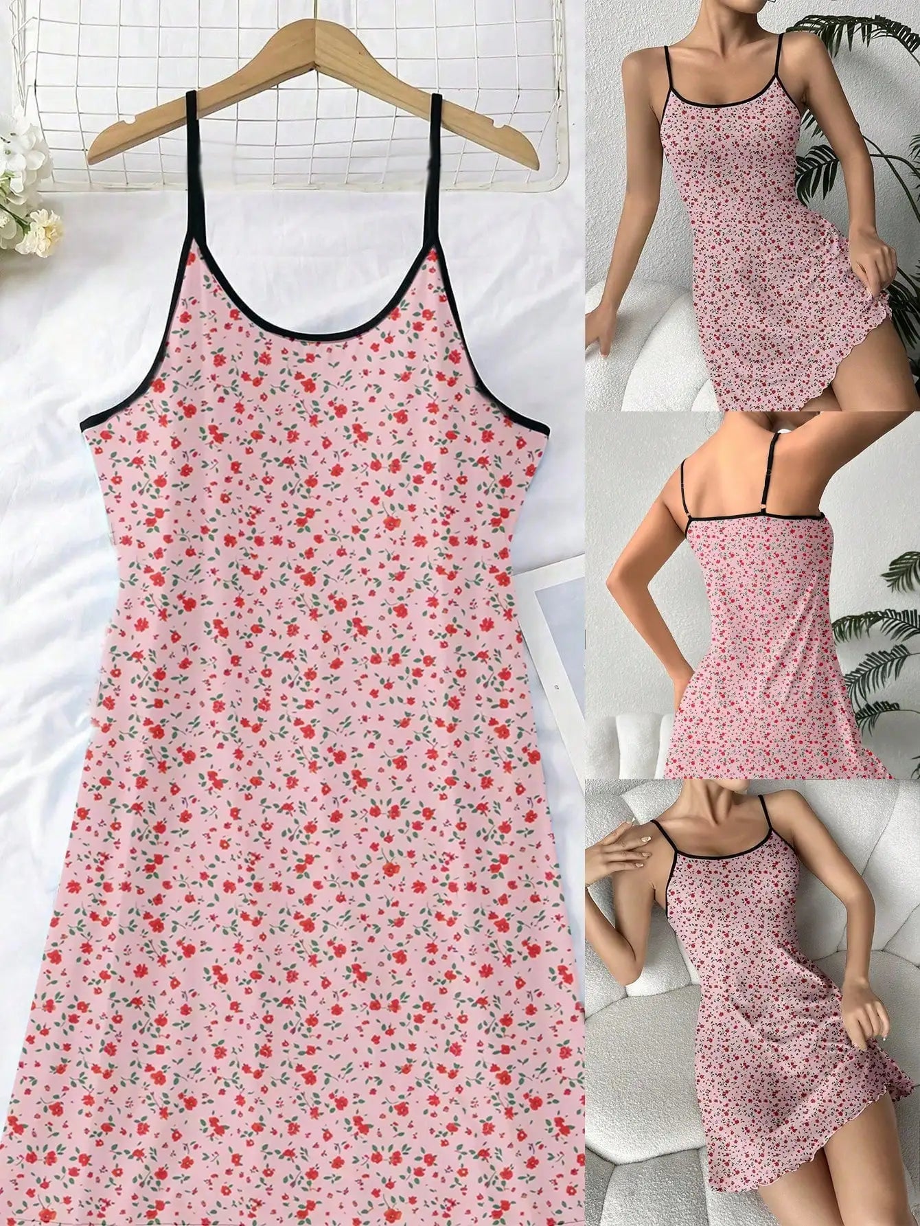 1pcs Women Maternity Floral Crew Neck Suspender Nightdress,Comfortable Home Wear Suitable For Summer