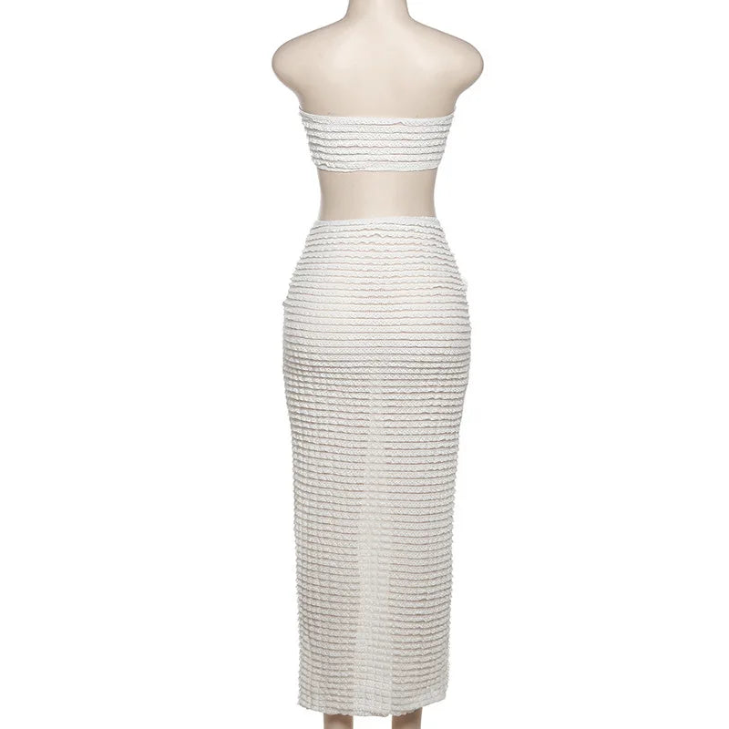 Ladies Autumn 2 Pieces Vacation Streetwear Skirt Set Women Sleeveless Backless Tube Crop Top Maxi Dress Clubwear Fall Outfits
