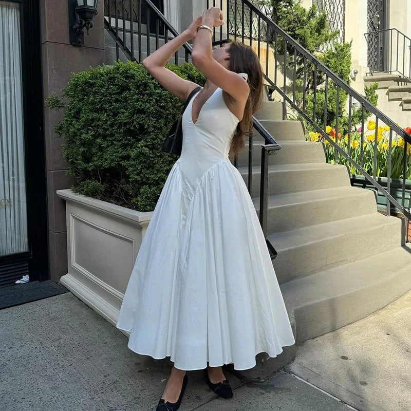 Ladies Summer Evening Party New Fashion Dress Women Sleeveless Backless V-Neck Sexy Birthday  Long Dresses 2025 Woman Streetwear