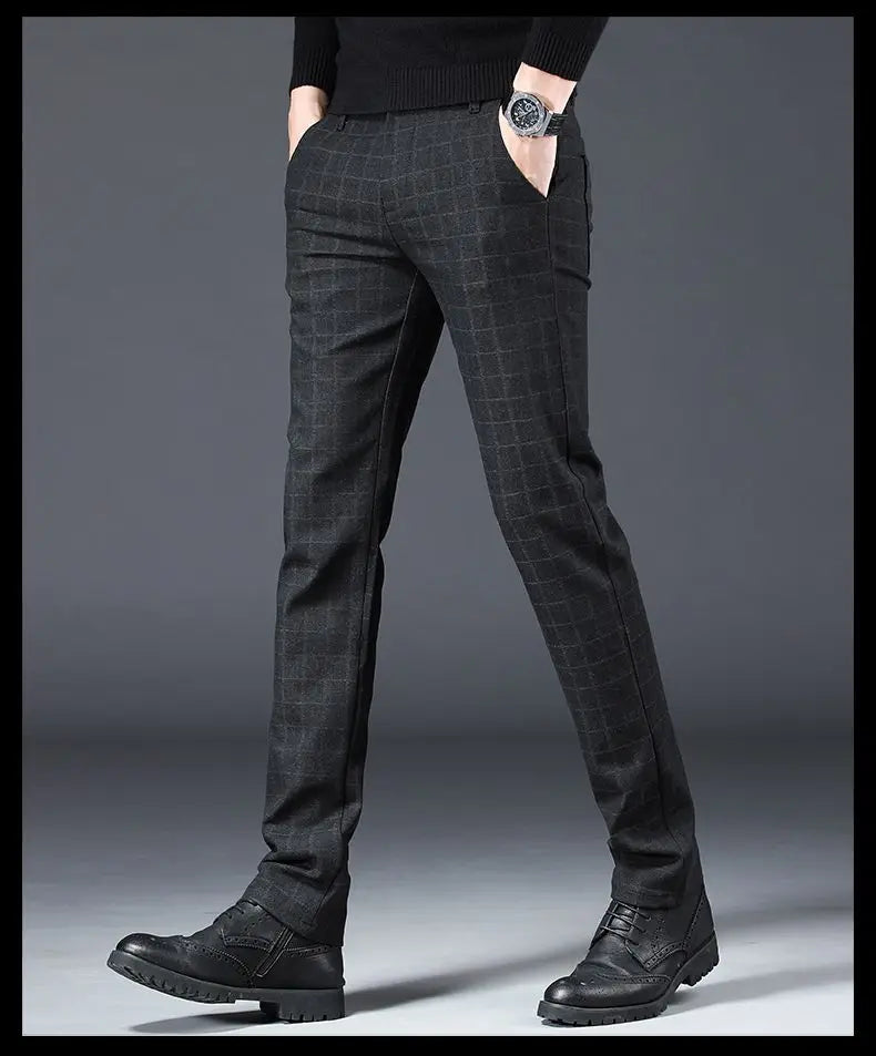 Fashion Men Smart Casual Tailored Trousers Male Slight Strech Loose Straight Dress Pants Versatile Slim Fit Thin Black Trousers