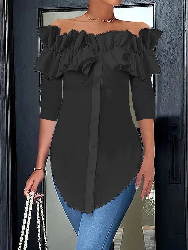 Sexy One-piece Collar Slim White Shirt And Blouses Women's Summer Short Sleeve Fashion Ruffle Button Cardigan Female Shirts Top