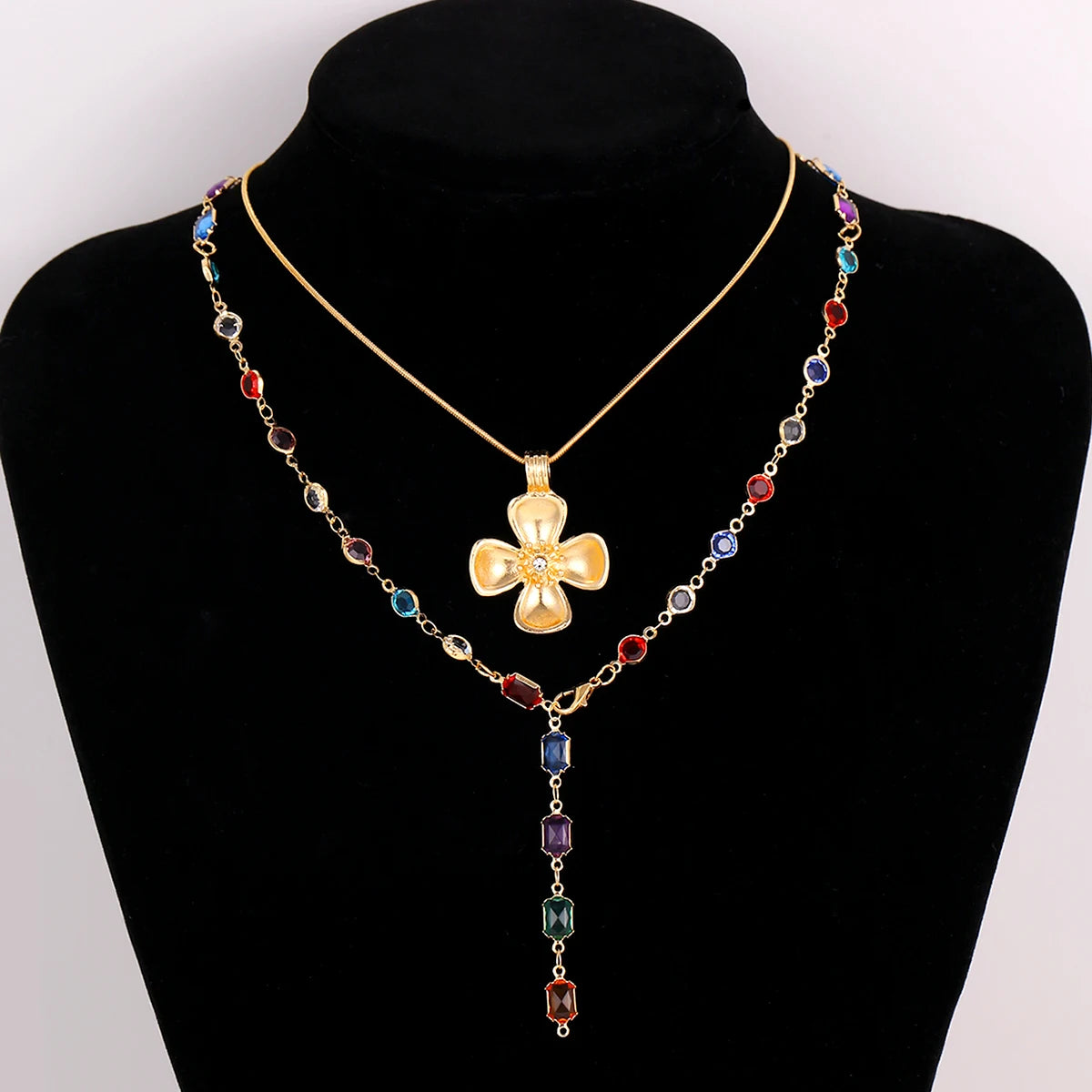 Boho Statement Y-Shape Chain Necklaces for Women Flower Starfish Heart Crystal Pendant Necklace Summer Beach Fashion Jewelry