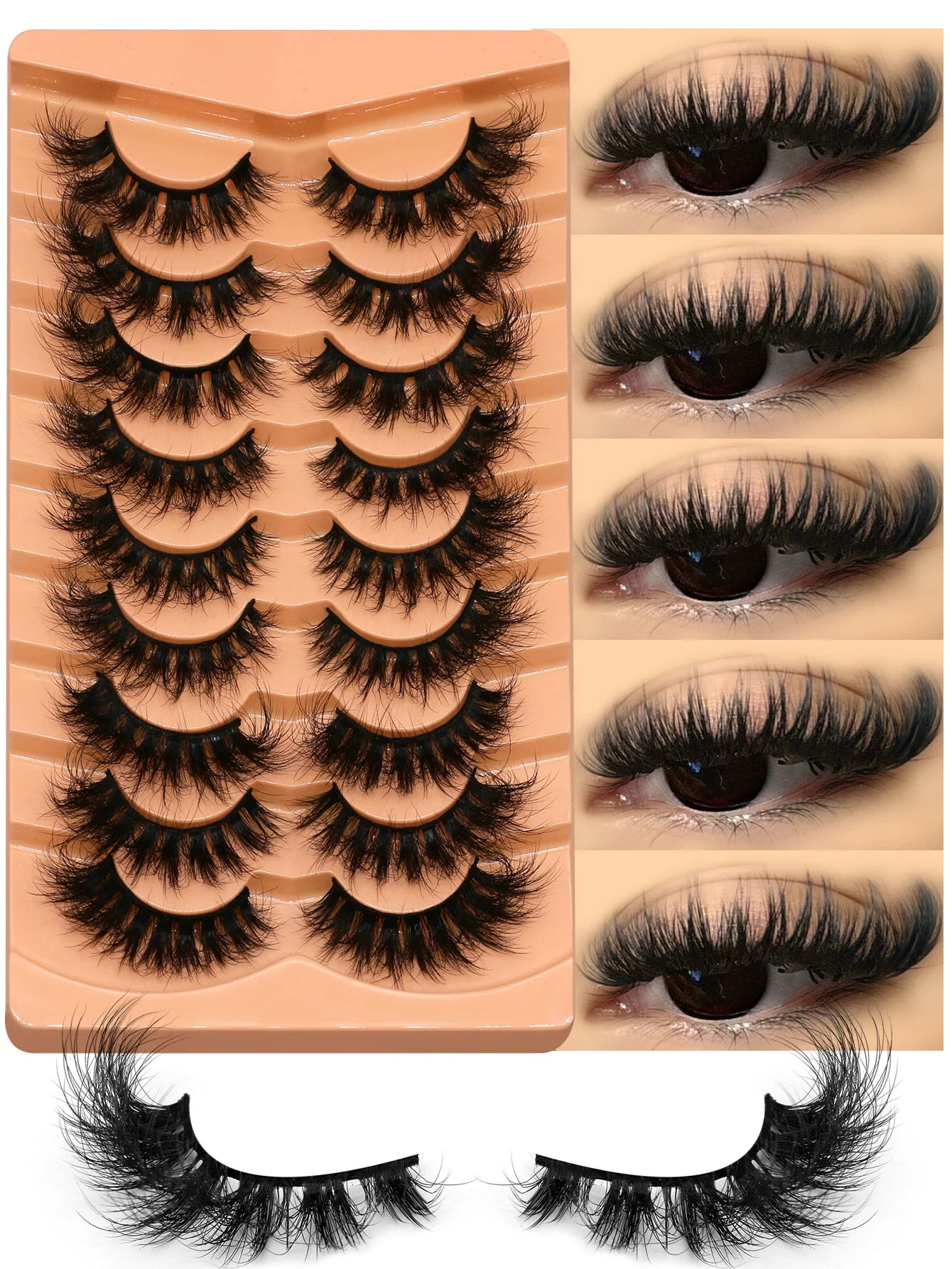 GROINNEYA Cat Eyelashes Fluffy 3D Mink Eyelashes Natural Look False Lashes for Daily Party Wedding Lightweigh Reusable Makeup