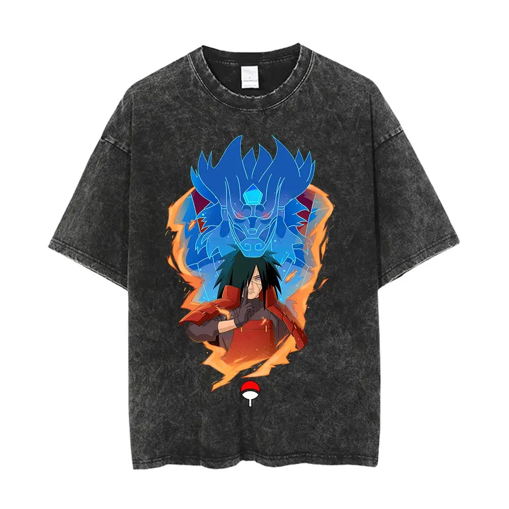 Men Washed Anime Naruto Print T Shirt Hip Hop Streetwear T-Shirt Harajuku Cotton Short Sleeve Casual Tshirt Summer Tops Tees