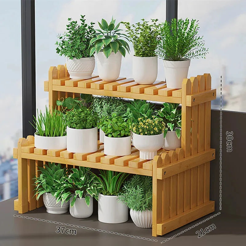 2Tier Simple Modern Decorative Natural Bamboo Flower Pot Plant Display Stand Shelf,Books Kitchen Household Supplies Storage Rack