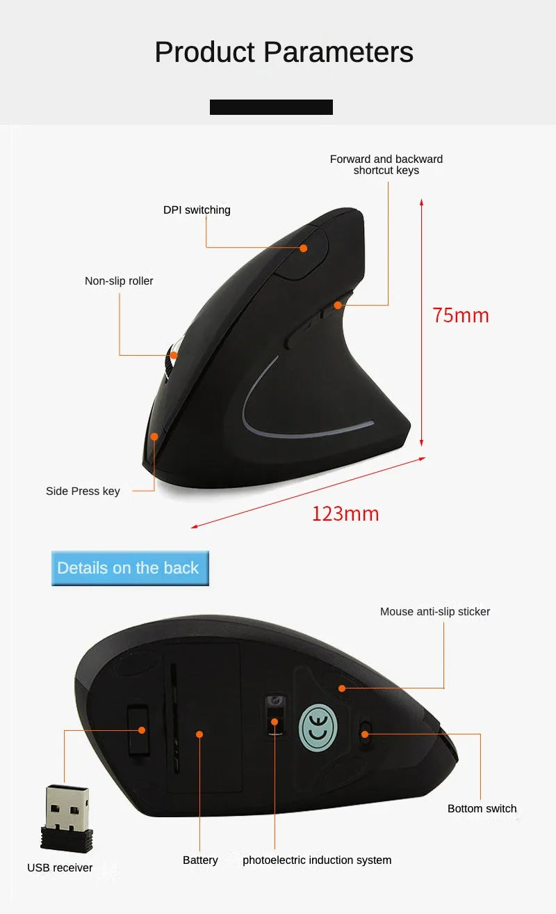 3 Levels DPI for Laptop, PC, Computer, Desktop, Notebook, Specially for Right-handers Wireless Vertical Mouse