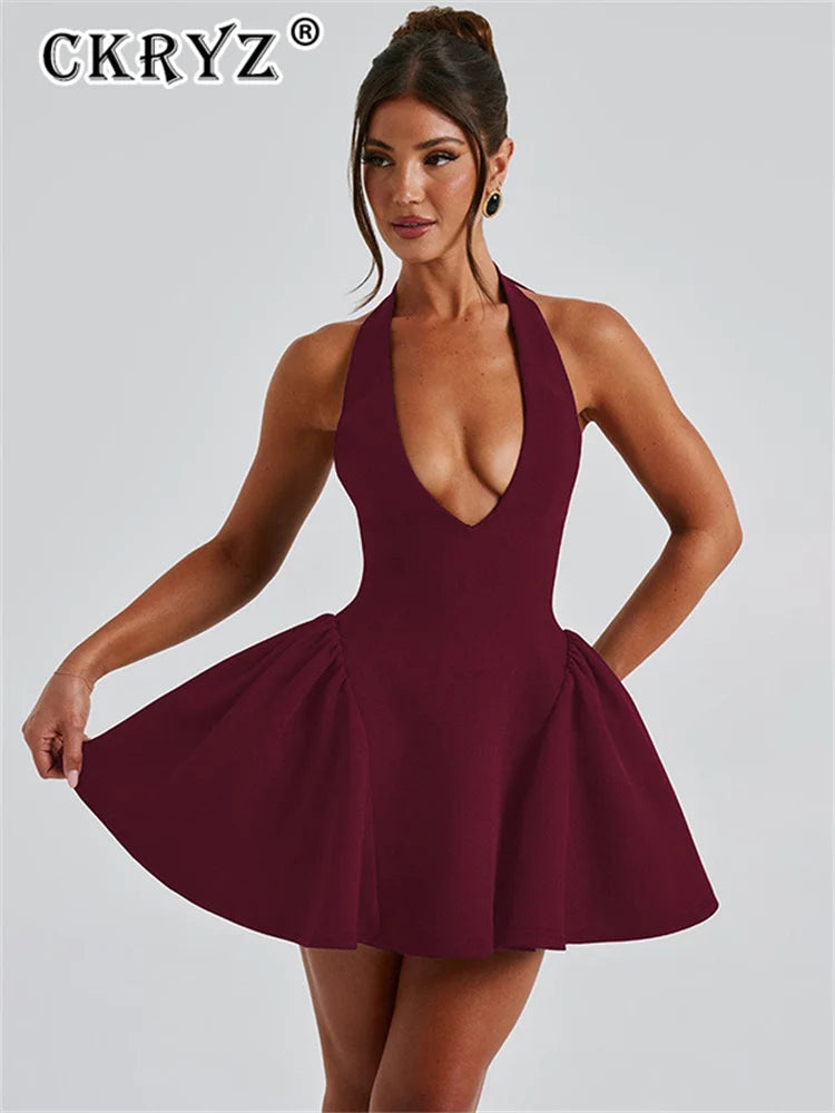 Ladies Summer Elegant Evening Party Maxi Dress Women Sleeveless V-Neck Backless Halter Fashion Birthday Long Dresses 2025 Club