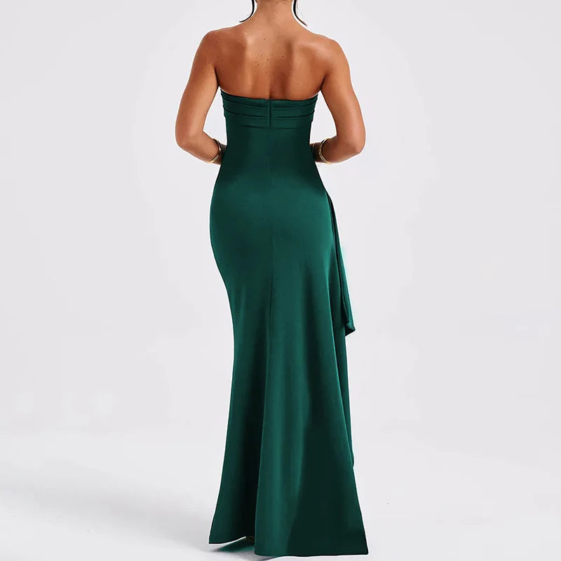 Ladies Summer Ruffle Side Slit Fashion Evening Party Dress Women Sleeveless Backless Tube Maxi Dresses Club Streetwear Outfits
