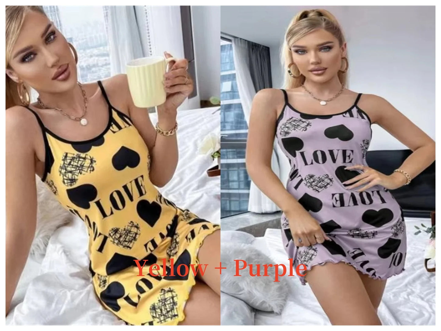 Summer New Women's Nightgown Beauty Back Thin Section Of Home Wear Sexy Halter Short Skirt Love Cartoon Cute Printing Pajamas
