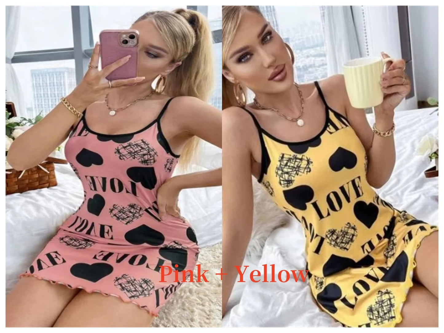 Summer New Women's Nightgown Beauty Back Thin Section Of Home Wear Sexy Halter Short Skirt Love Cartoon Cute Printing Pajamas
