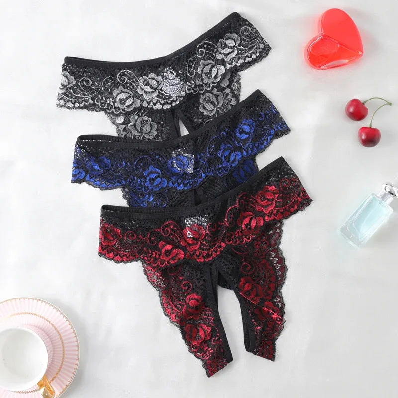 Sexy Crotchless Thongs Invisible Lace Underwear Women Comfortable Panties Intimates Underpants Low Waist Briefs Female Lingerie