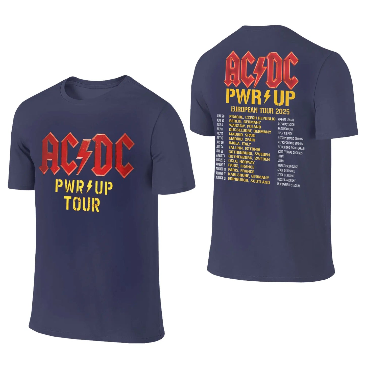 AC Pwr Up World Tour DC EUROPE 2025 Graphic Print T Shirts for Men Women  Pure Cotton  Tee Shirt Clothes