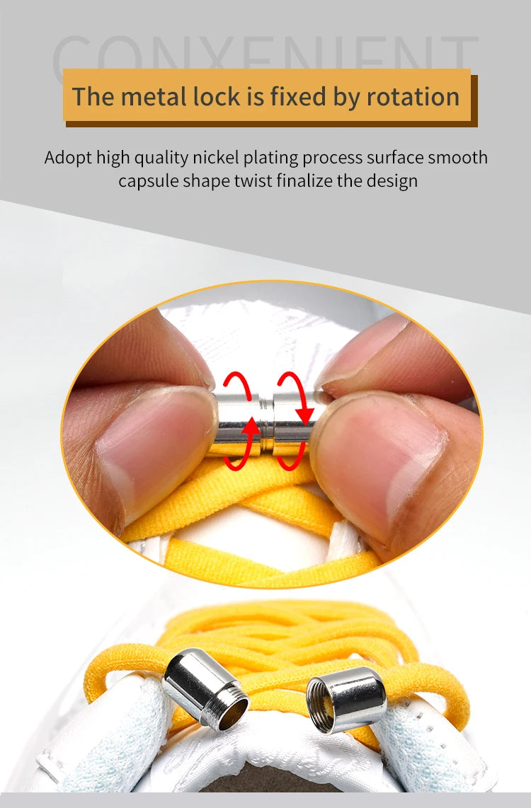 New Version Elastic No Tie Shoelaces Metal Lock Shoe Laces For Kids Adult Sneakers Quick Shoelaces Semicircle Shoestrings
