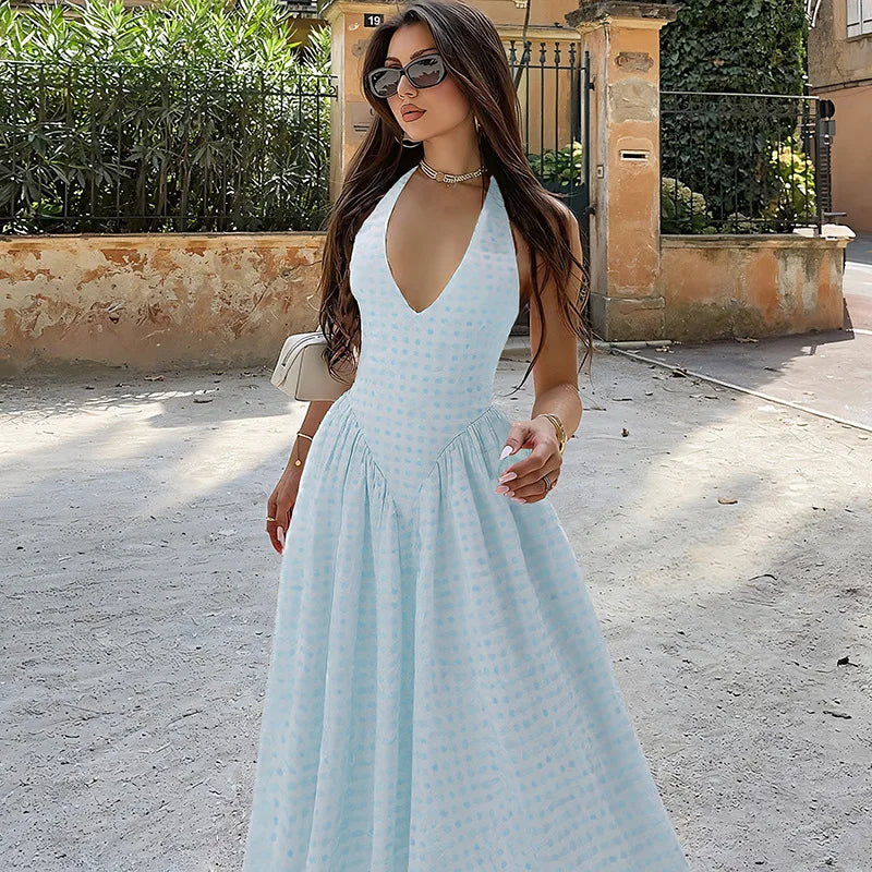 Ladies Summer Evening Party New Fashion Dress Women Sleeveless Backless V-Neck Sexy Birthday  Long Dresses 2025 Woman Streetwear