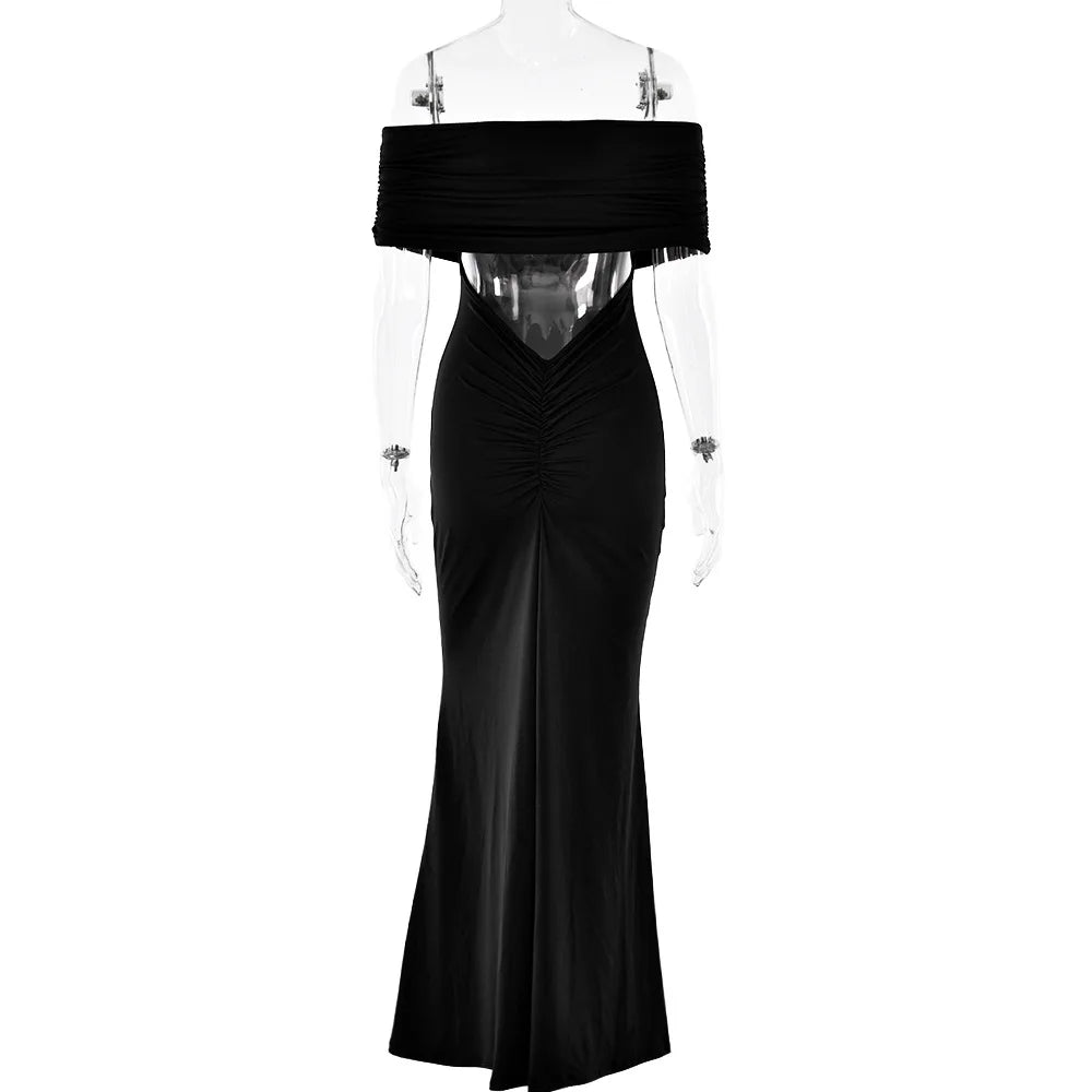 Ladies Summer Off Shoulder Fashion Evening Party Dresses For Women Strapless Backless Ruched Maxi Dress Birthday Clubwear Outfit