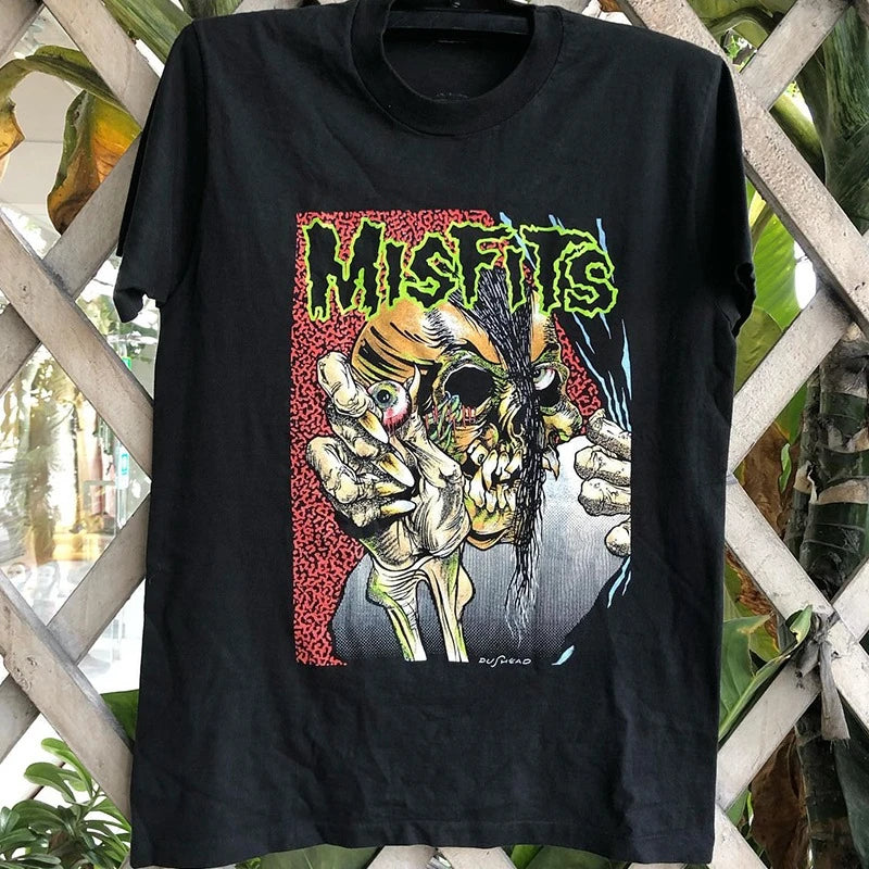 Misfits Punk Rock Band Peripheral Skull Tide Brand Printed Short Sleeve Vintage Hip Hop Men and Women T-Shirt