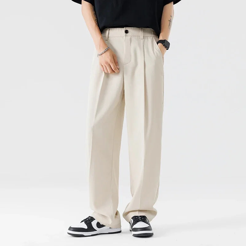 New Men Suit Pants Business Trousers Solid Casual Pant Wide Leg  Straight Fashionable Streetwear Comfortable Fabric Oversize
