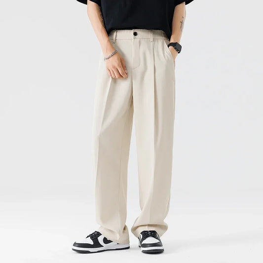 New Men Suit Pants Business Trousers Solid Casual Pant Wide Leg  Straight Fashionable Streetwear Comfortable Fabric Oversize