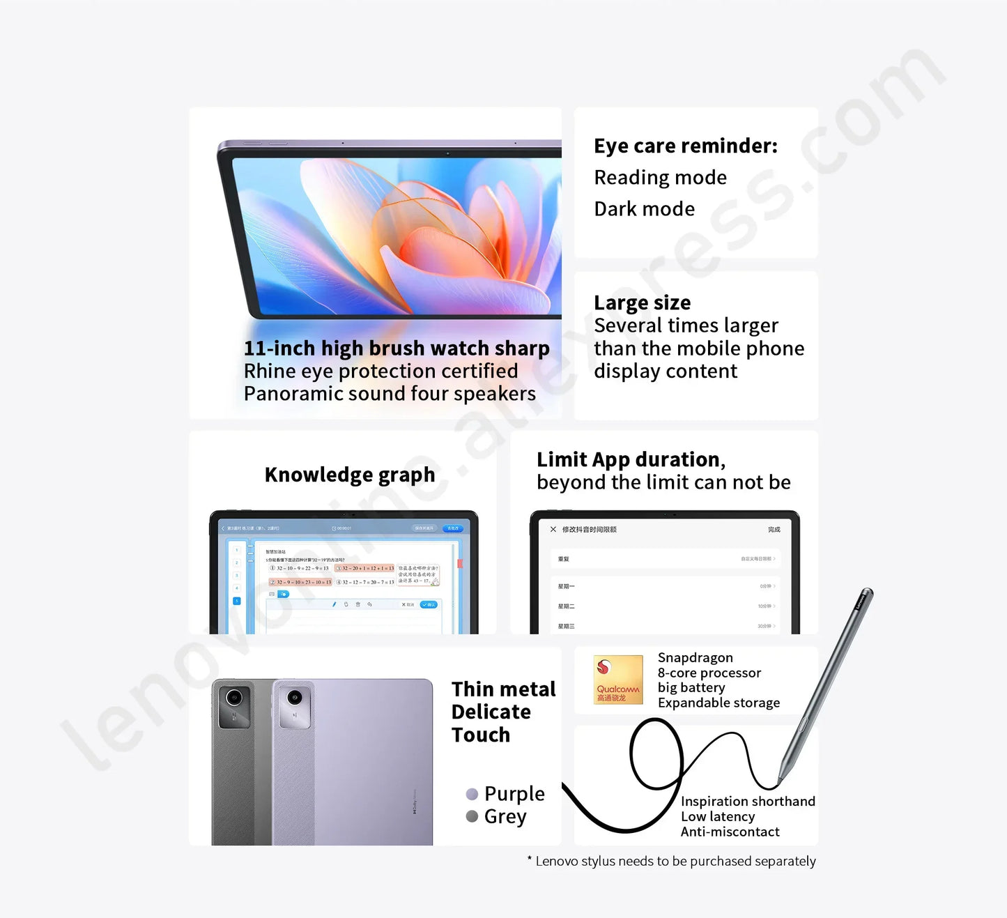 CN Rom Lenovo Tab Pad 2024 Snapdragon 685 8-core 11-inch 8G 256G WIFI Grey Learning Office Entertainment 1TB MicroSD