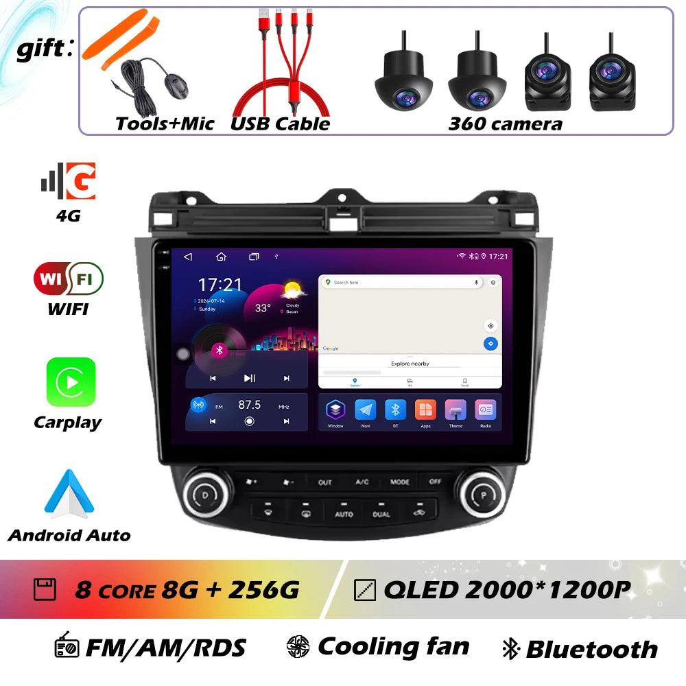 Android OS For Honda Accord 7 CM UC CL 2004 - 2007 Car Radio Navigation 4G WIFI BT No 2 Din DVD GPS CPU Multimedia Player