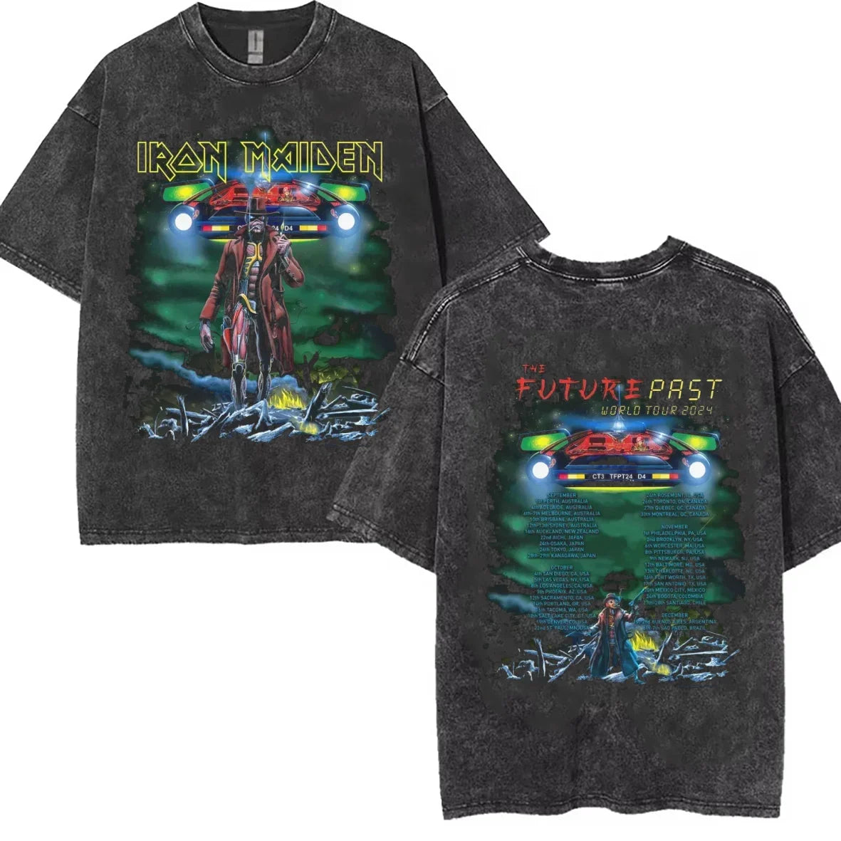 Irons The Future Past 2024 World Tour Maidens Summer Washed T Shirt Retro T-shirt Short Sleeve Vintage Black  Wash Y2k Clothes